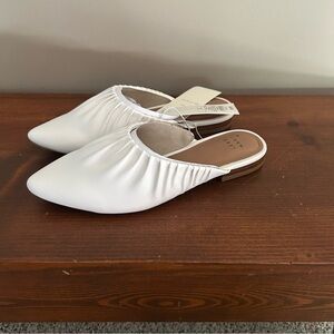a new day White Ruched Pointed Toe Mule Flats